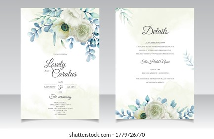 Elegant watercolor floral and leaves invitation card set