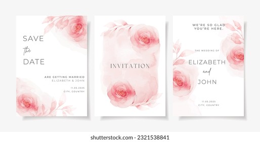 Elegant watercolor with floral and leaves on wedding invitation card template