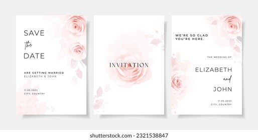 Elegant watercolor with floral and leaves on wedding invitation card template