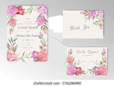 Elegant Watercolor Floral Wedding Invitation Cards Template