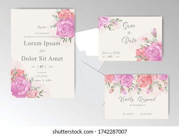Elegant Watercolor Floral Wedding Invitation Cards Template