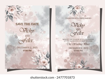 Elegant watercolor floral wedding template featuring delicate blooms and lush foliage. great for stunning invitations.