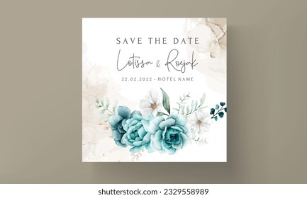 elegant watercolor flower and leaves wedding invitation card