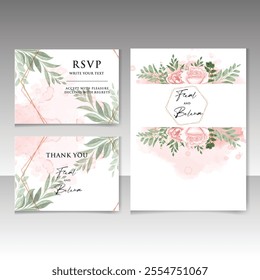 Elegant watercolor, flower watercolor texture decorative Vector elegant and leaves on aesthetic wedding invitation card template