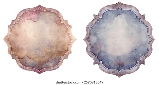 Elegant watercolor frames, soft pastel colors, ornate shapes, vintage style, decorative backgrounds, artistic design.