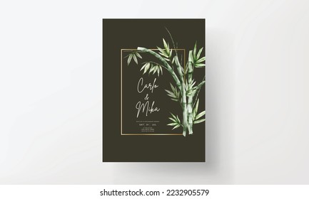 elegant watercolor green bamboo wedding invitation card