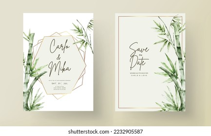 elegant watercolor green bamboo wedding invitation card