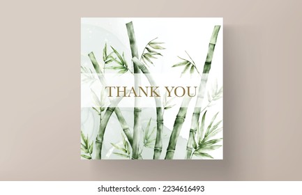 elegant watercolor green bamboo wedding invitation card