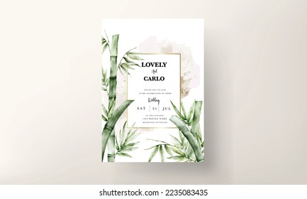 elegant watercolor green bamboo wedding invitation card