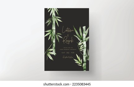 elegant watercolor green bamboo wedding invitation card