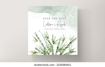 elegant watercolor green bamboo wedding invitation card