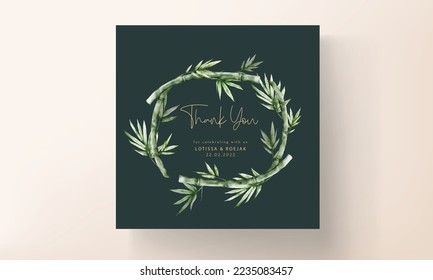 elegant watercolor green bamboo wedding invitation card