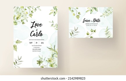 Elegant Watercolor Greenery Leaves Wedding Invitation Card