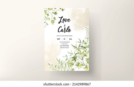 elegant watercolor greenery leaves wedding invitation card