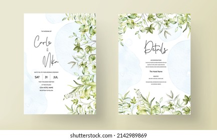 elegant watercolor greenery leaves wedding invitation card