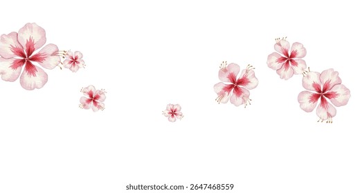 Elegant watercolor hibiscus flowers in soft pink and red tones. Perfect floral clipart for wedding designs, invitations, scrapbooking, or tropical-themed projects. Isolated on white background