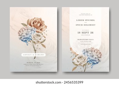 Elegant watercolor hydrangea floral wedding invitation card