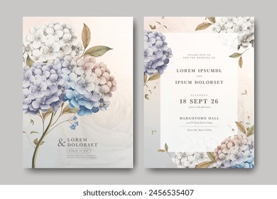 Elegante acuarela hortensia floral tarjeta de invitación de boda