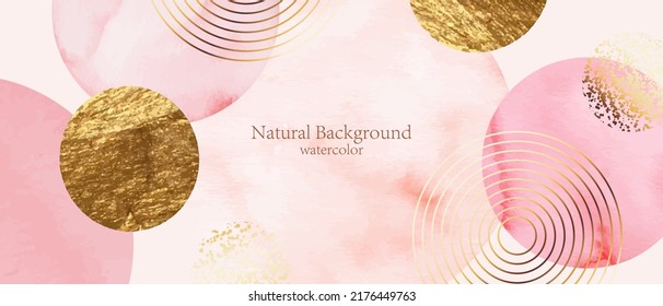 Elegant watercolor, ink vector background with white, beige, pink,yellow . Golden splatters, lines. Design for cover, invitation template, wedding card, menu design.  