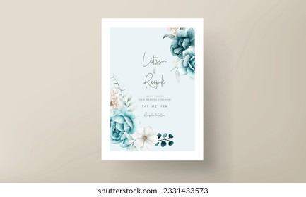 elegant watercolor invitation card with tosca flower and leaves