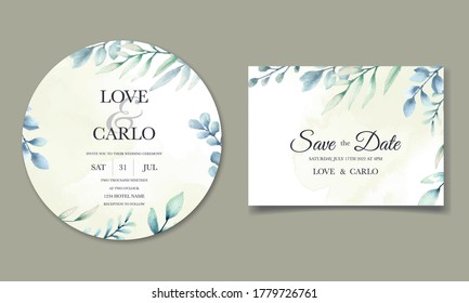 Elegant watercolor leaves invitation card set