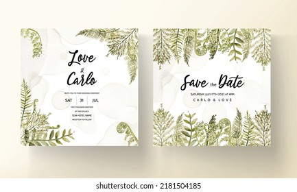 elegant watercolor leaves invitation card template