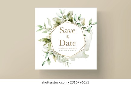 elegant watercolor leaves invitation card set