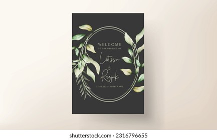 elegant watercolor leaves invitation card set