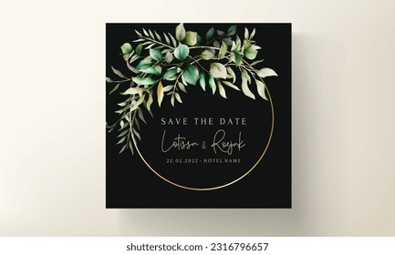 elegant watercolor leaves invitation card set