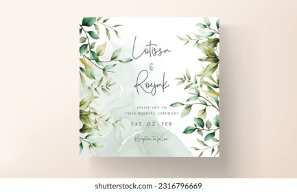 elegant watercolor leaves invitation card set