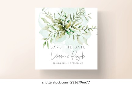 elegant watercolor leaves invitation card set