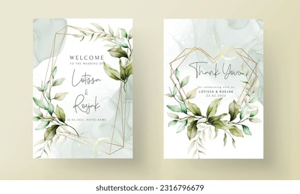 elegant watercolor leaves invitation card set