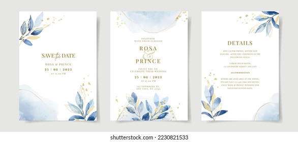 Elegante acuarela y hojas en la plantilla de la tarjeta de invitación a la boda