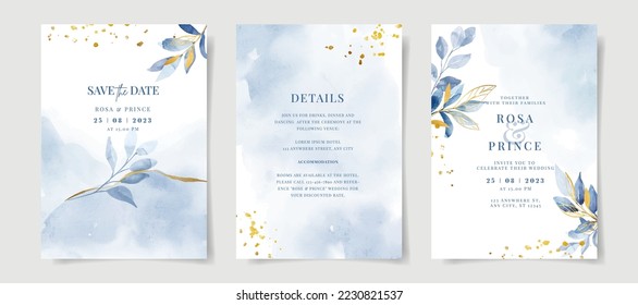 Elegant watercolor and leaves on wedding invitation card template - Shutterstock ID 2230821537