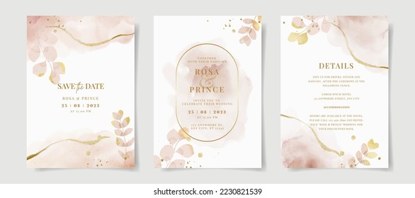 Elegant watercolor and leaves on wedding invitation card template