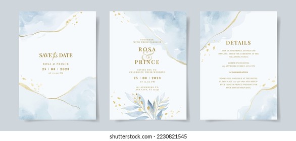 Elegant watercolor and leaves on wedding invitation card template
