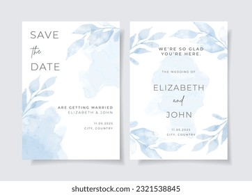 Elegant watercolor and leaves on wedding invitation card template