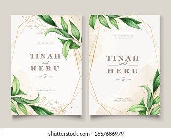 elegant watercolor leaves wedding card template