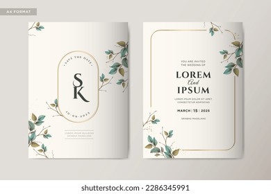 elegant watercolor leaves wedding card template