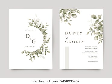 Elegant watercolor leaves wedding invitation card template