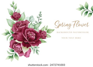 Elegant watercolor maroon roses flower floral background