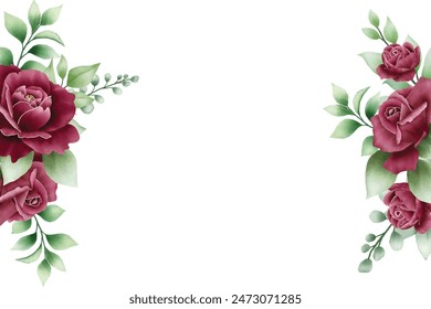 Elegant watercolor maroon roses flower floral background
