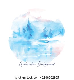 elegant watercolor mountain and lake on white background for wedding, book cover, wallpaper, and wall art. Blue, pine, beautiful mountain watercolor painting. mountain vector