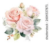 Elegant watercolor pink roses with soft yellow highlights, perfect for wedding stationery. Beautiful soft pink and yellow roses in a romantic watercolor style, ideal for love cards.