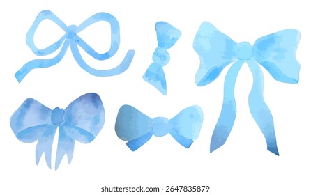 Elegant watercolor set of blue bows