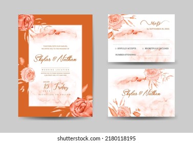 Elegant Watercolor Terracotta Floral Wedding Card And RSVP Templates 
