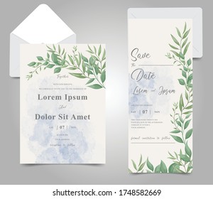 Elegant Watercolor Wedding Invitation Card Set with Greenery Foliage