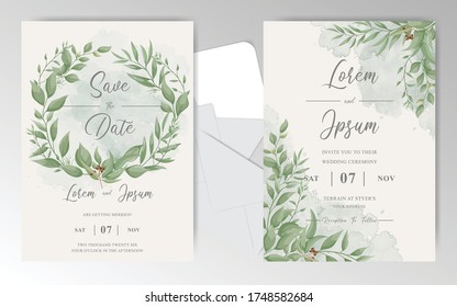 Elegant Watercolor Wedding Invitation Card Set with Greenery Foliage