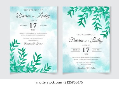 Elegant watercolor wedding invitation card with greenery leaves, flowers, watercolor background, floral elements, greeting cards, watercolor illustrations, multi-purpose vector, watercolor texture.