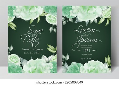 Elegant Watercolor Wedding Invitation Set template with Hand drawn floral and leaves